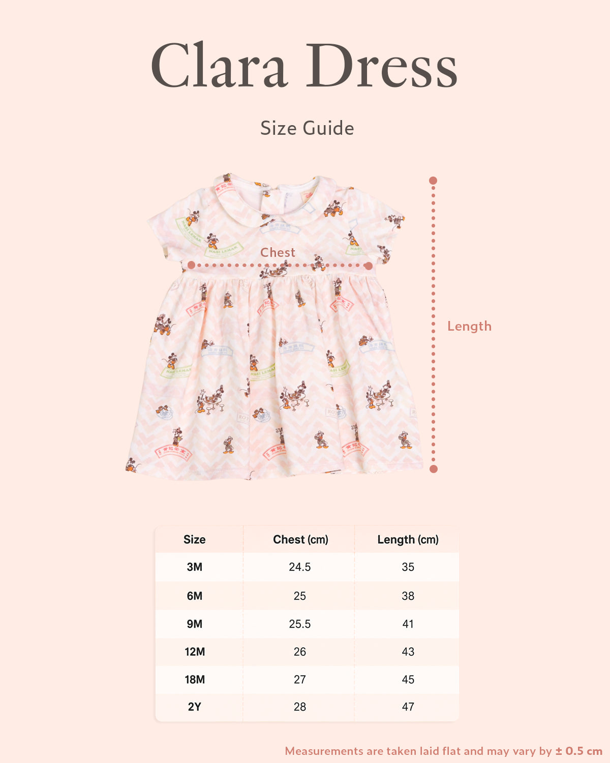 Clara Dress size guide measurement chart 