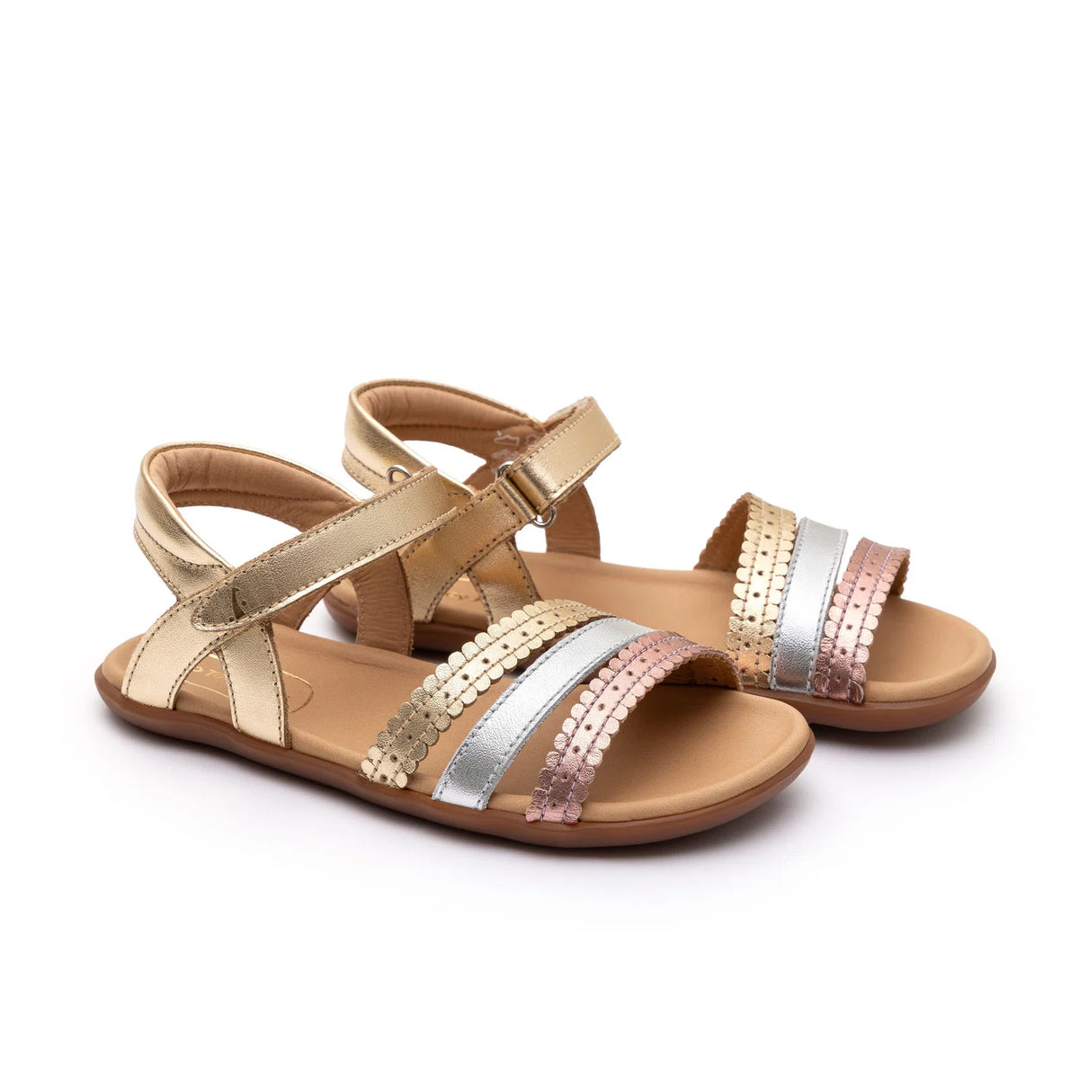 Pair of Tip Toey Joey Coil Sandals in Metal Gold / Sterling Silver / Rose Gold, kids shoes
