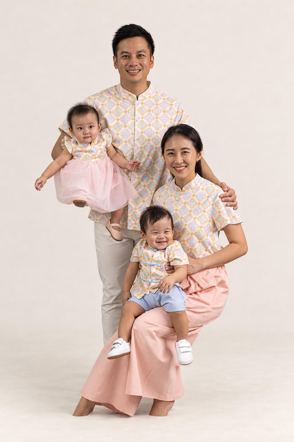 Men's Mandarin-collared Shirt - Cream Lucky Coins