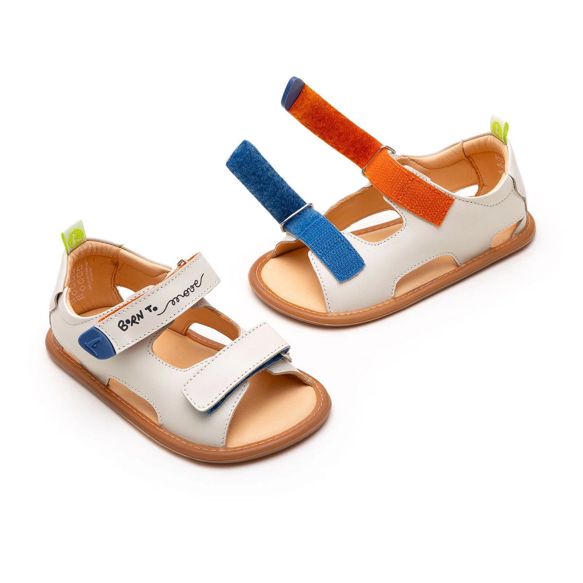 Angled view of a pair of Tip Toey Joey Explore Born to Move Sandals in Tapioca