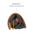 Tip Toey Joey Explore Sandals in Slate Blue / Caja / Blue Tang bending at the toe to show the flexible sole
