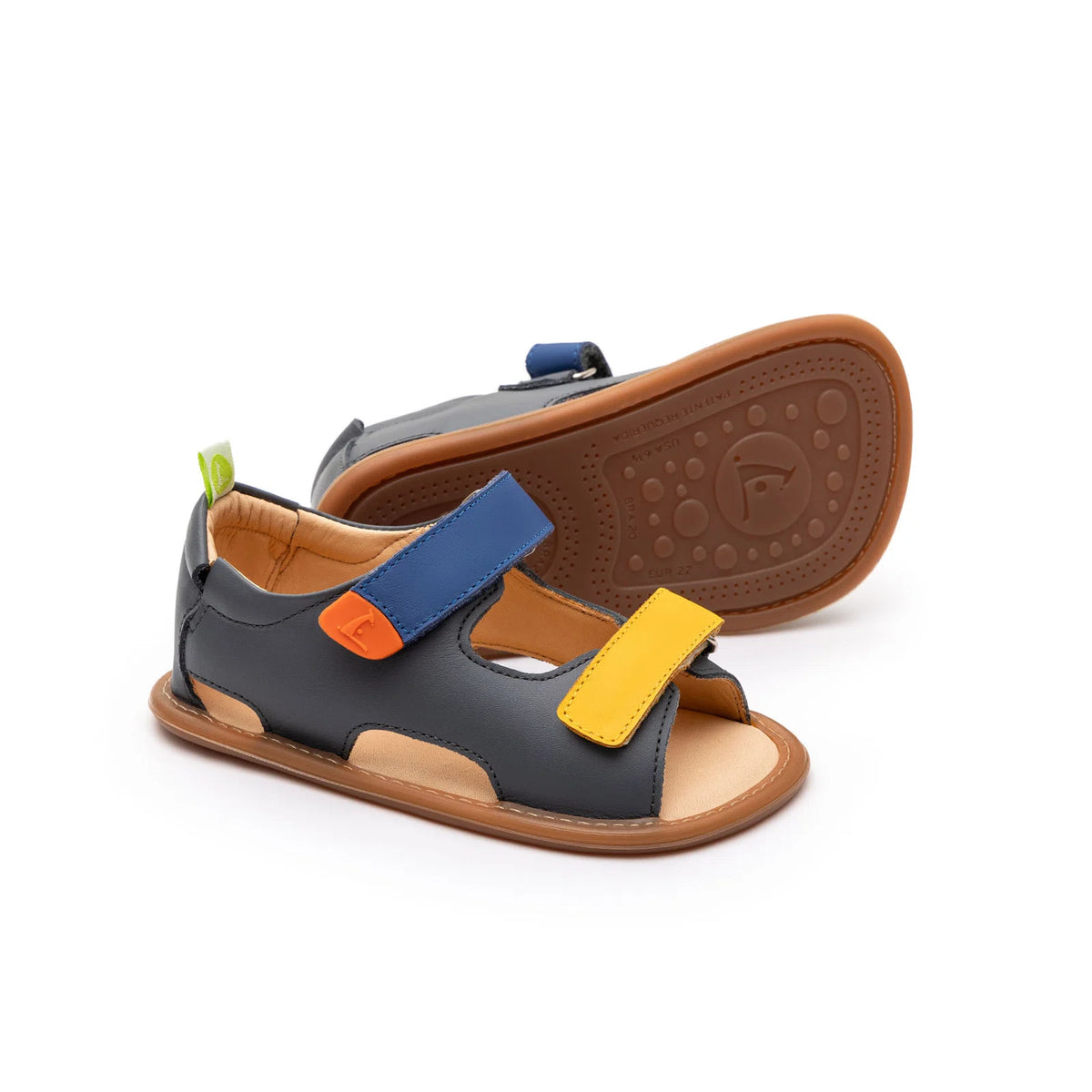 Pair of Tip Toey Joey Explore Sandals in Slate Blue / Caja / Blue Tang, baby first walker shoes