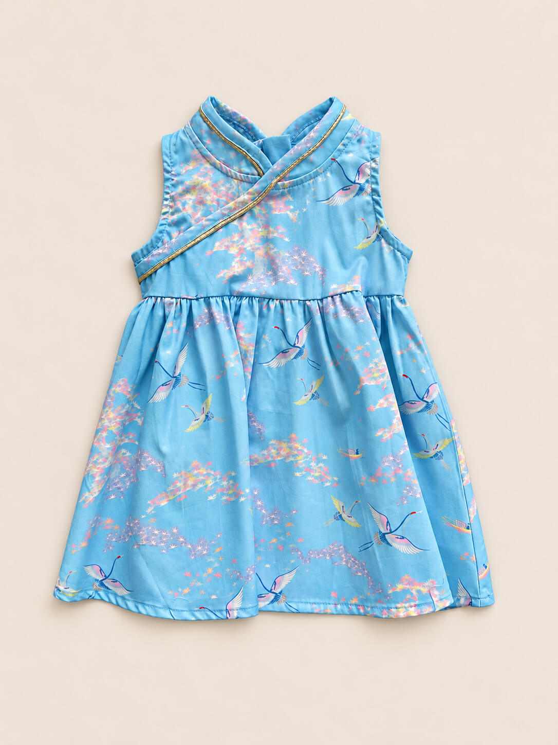 Flare Cheongsam - Blue Cranes flatlay