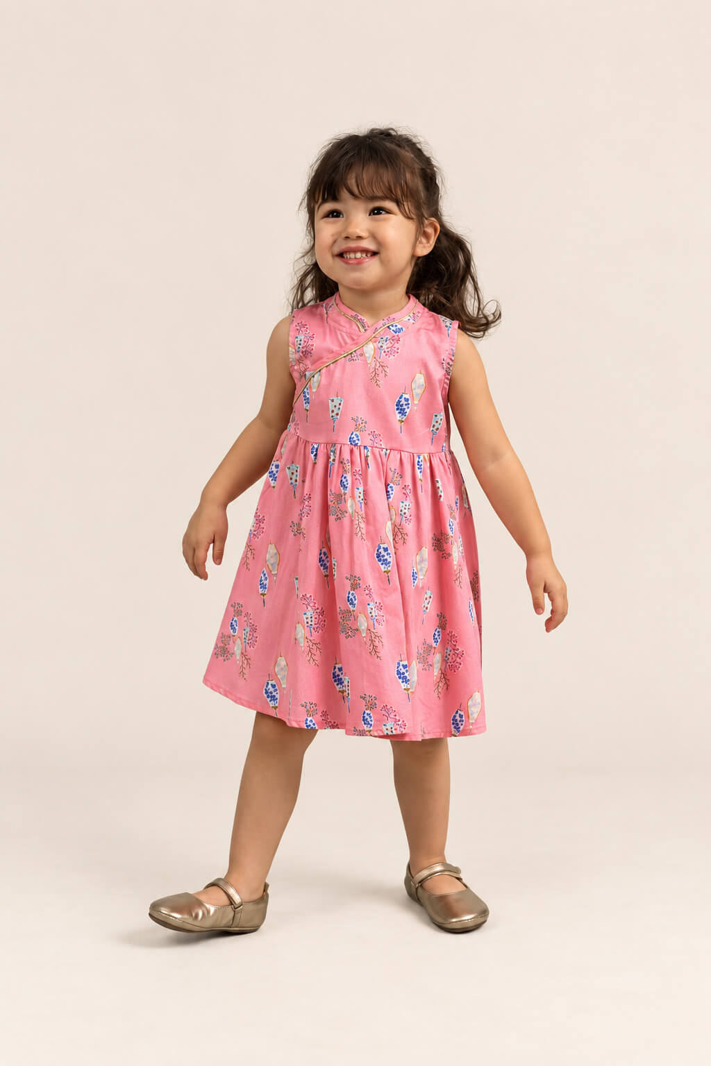 Flare Cheongsam - Pink Floral Lanterns