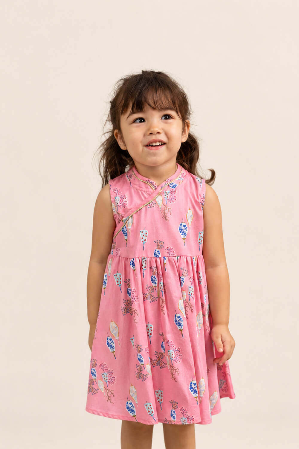 Flare Cheongsam - Pink Floral Lanterns