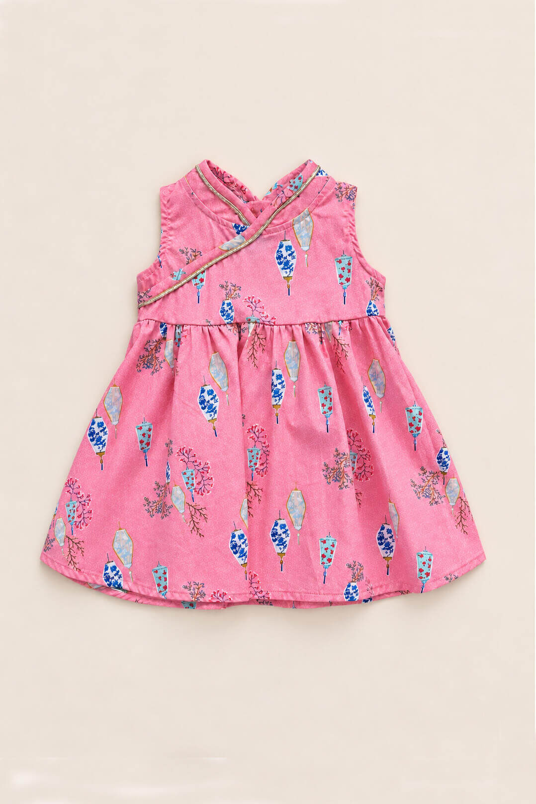 Flare Cheongsam - Pink Floral Lanterns