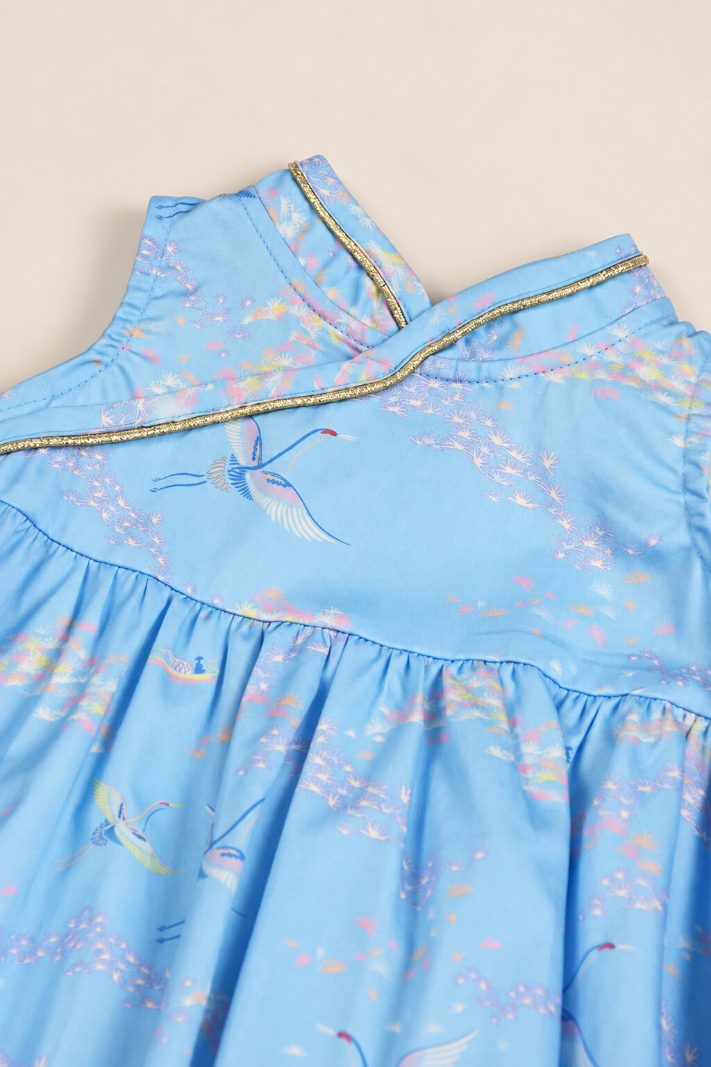 Flare Cheongsam - Blue Cranes