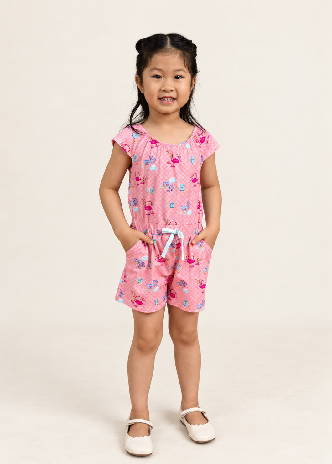 Flutter Playsuit Pink Teapots