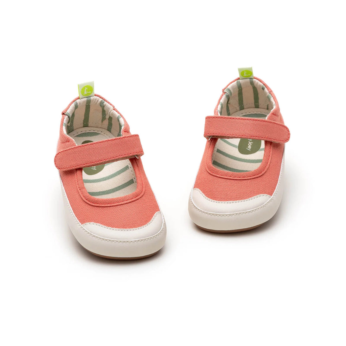 Sole and detail view of Tip Toey Joey Gaia Green Mary Janes in Lona Salmao
