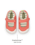 Top view of Tip Toey Joey Gaia Green Mary Janes in Lona Salmao showing the wide FreetoGrow toe box