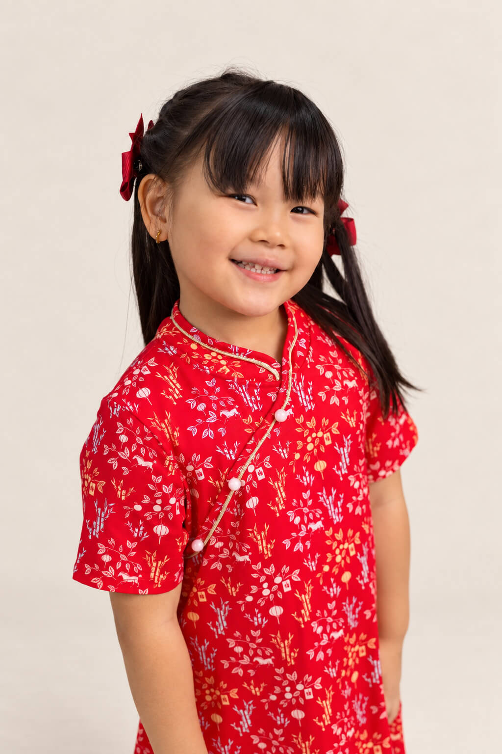 Jersey Wendy Cheongsam - Red Floral Bamboo