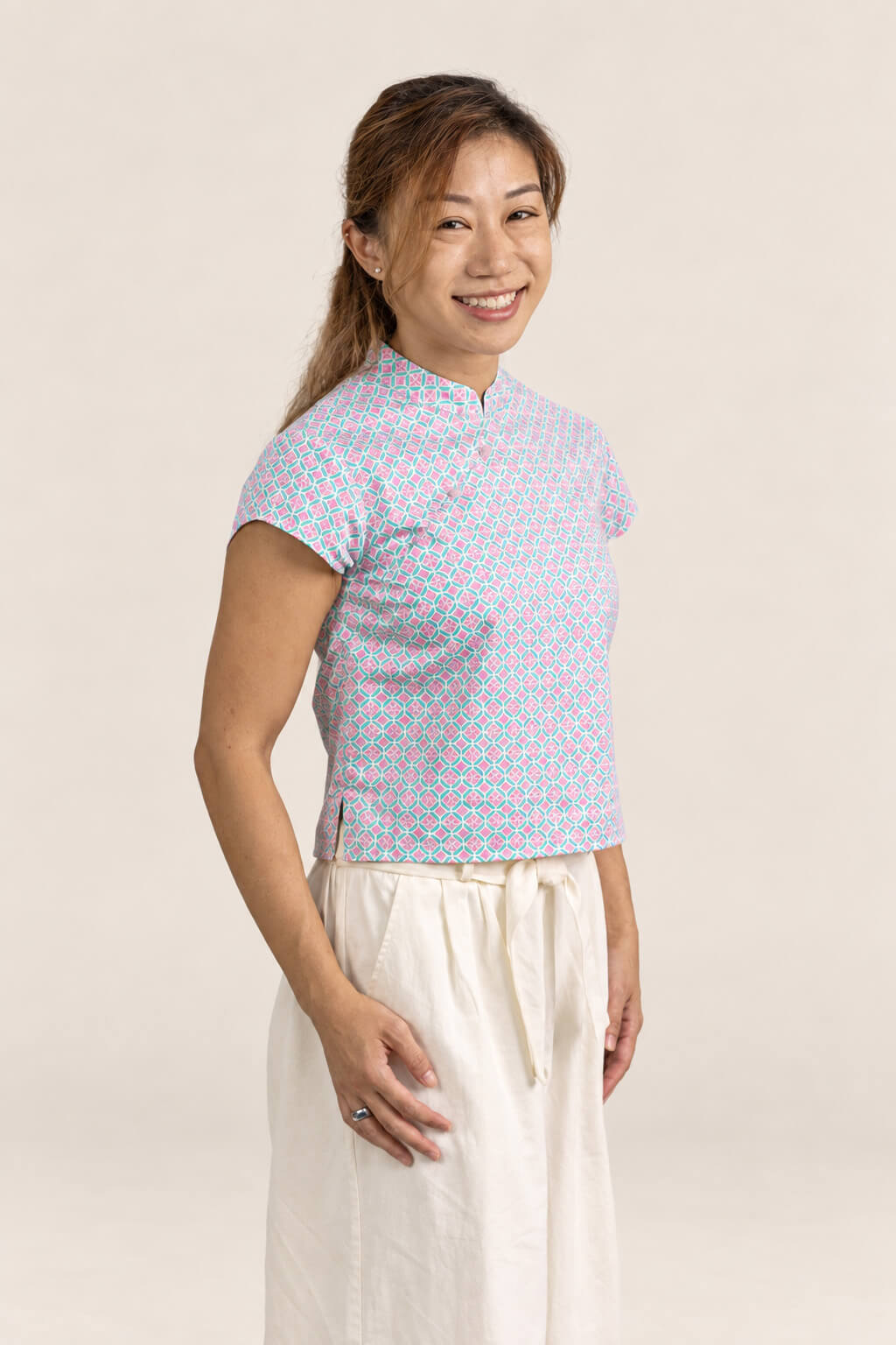 Ladies Alana Top - Pink Teal Mosaic