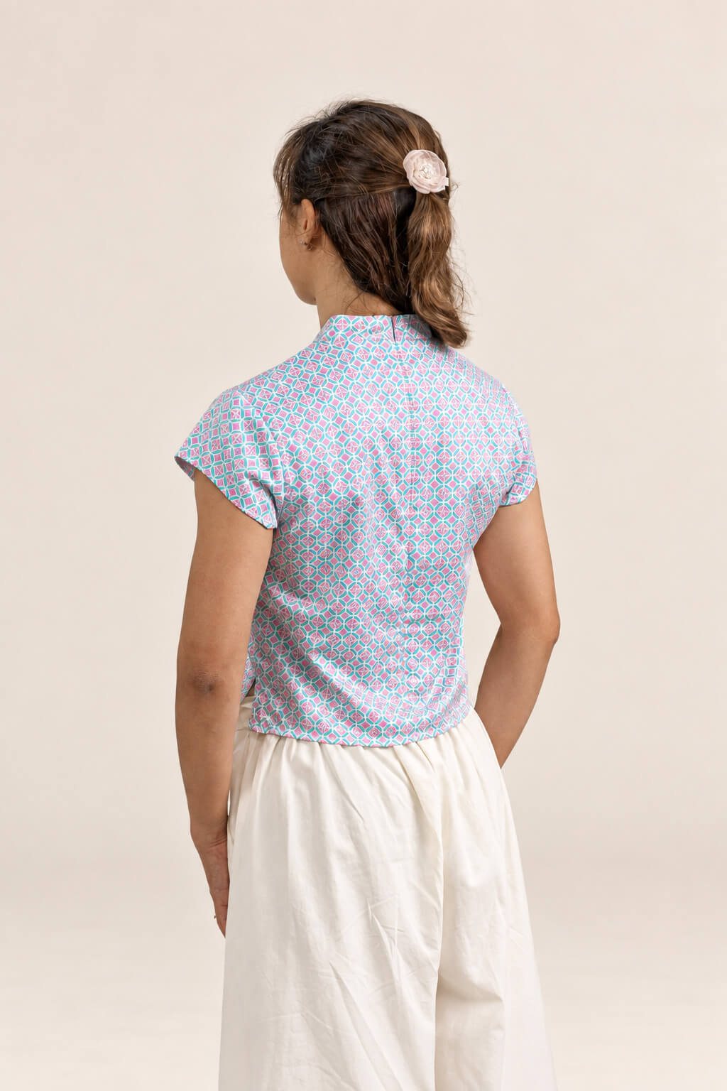 Ladies Alana Top - Pink Teal Mosaic back