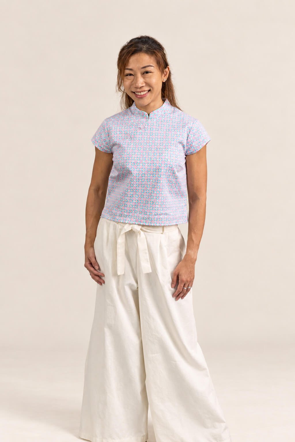 Ladies Alana Top - Pink Teal Mosaic