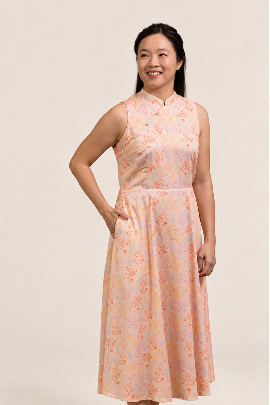 Ladies Alexis Cheongsam - Pink Floral Bamboo