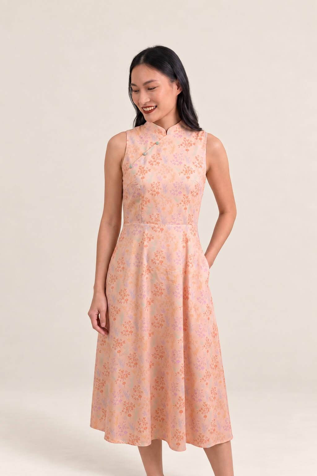 Ladies Alexis Cheongsam - Pink Floral Bamboo