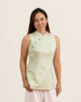 Ladies Peony Fitted Top - Yellow Blue Mosaic