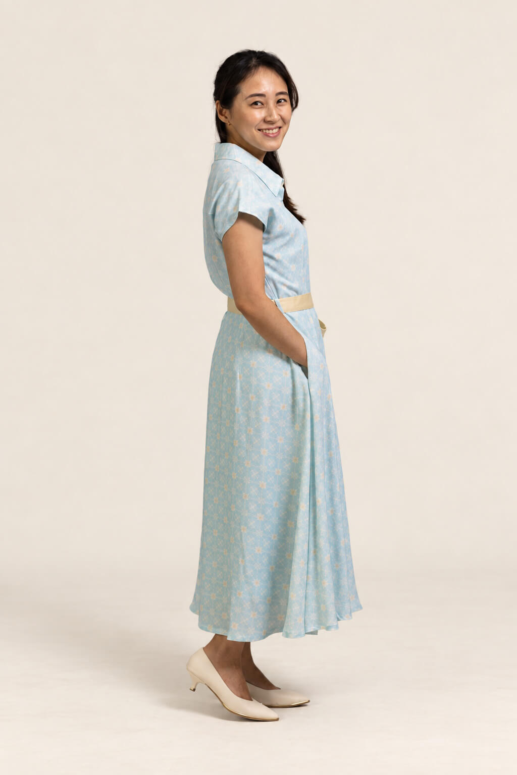 Ladies Shirly Dress - Teal Plaid Tiles