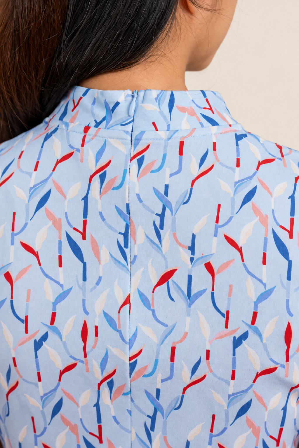 Ladies Mini Harper Cheongsam - Blue Lucky Bamboo