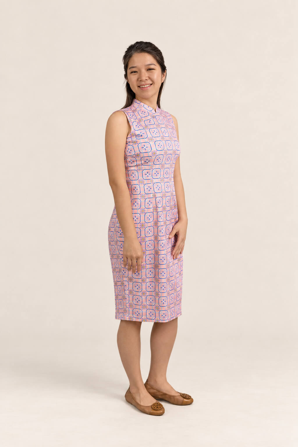 Ladies Mini Peony Cheongsam - Pink Tiles
