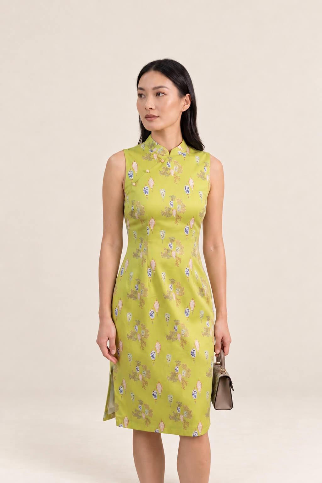 Ladies Mini Peony Cheongsam - Yellow Floral Lanterns