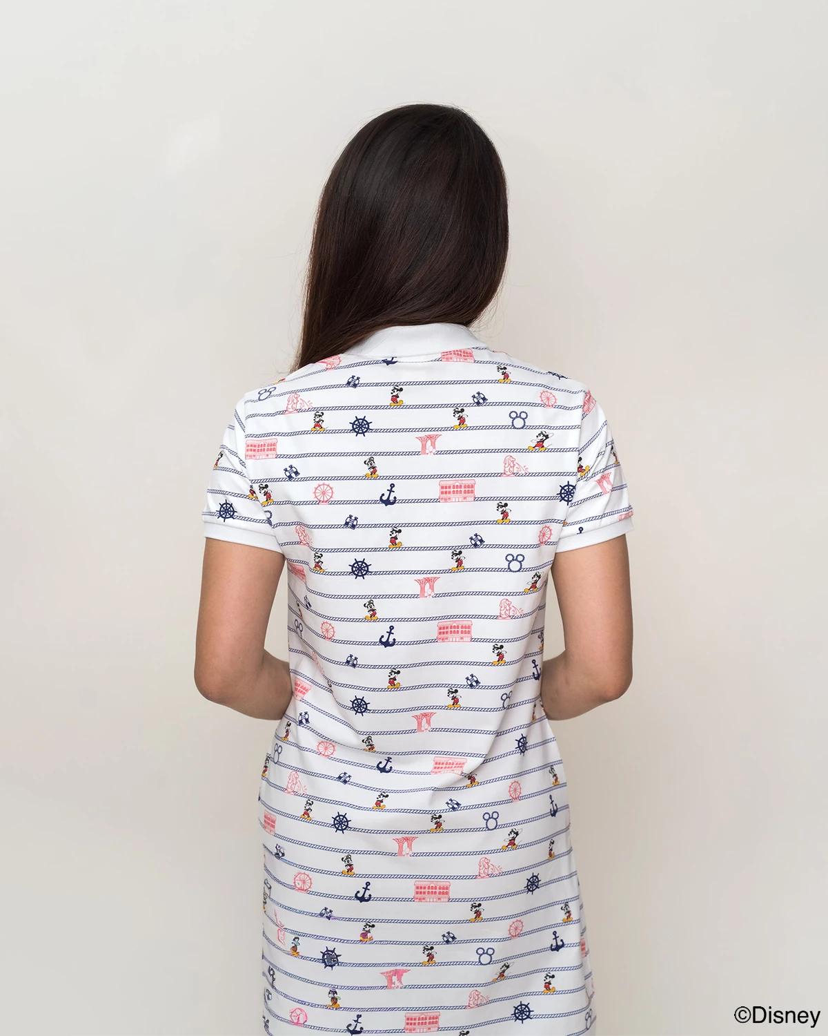 back view of ladies polo dress - nautical mickey 