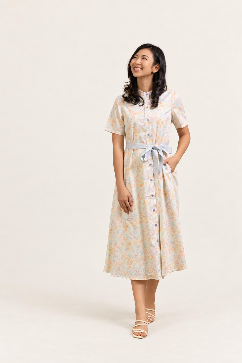 Ladies Sasha Dress - Cream Floral Bamboo