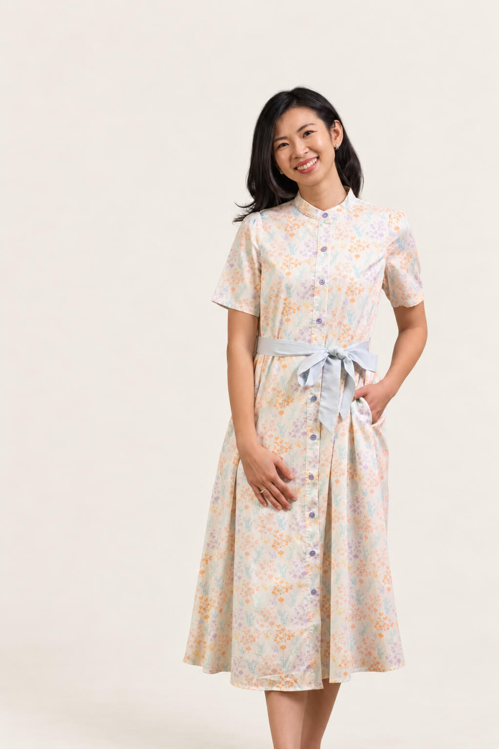 Ladies Sasha Dress - Cream Floral Bamboo