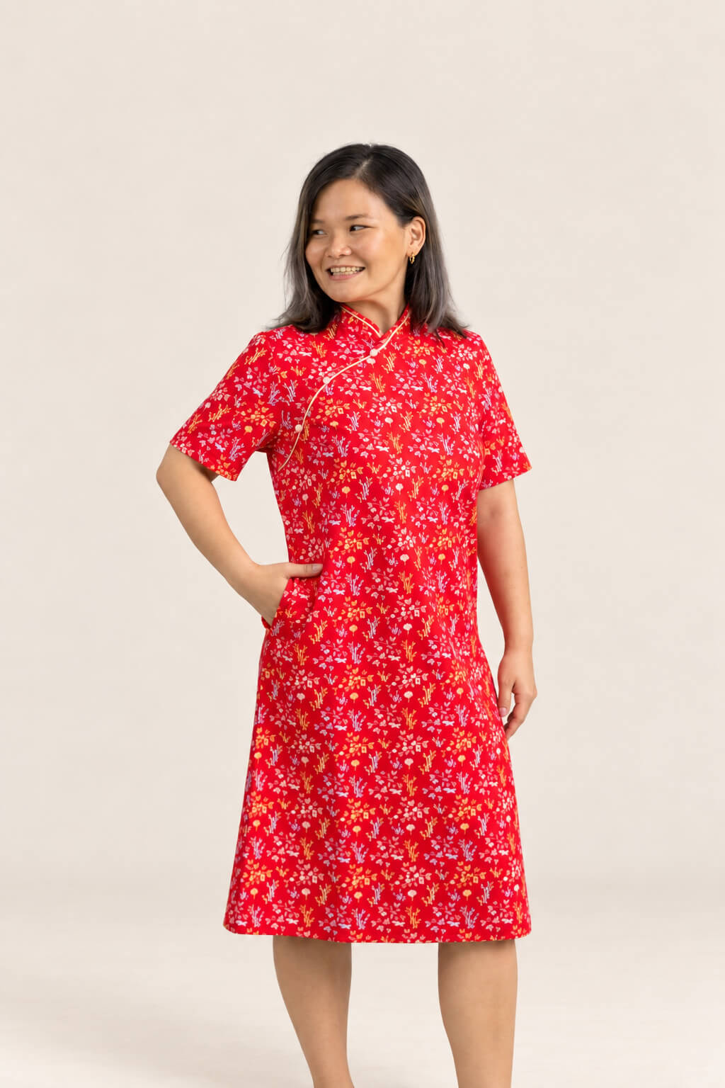 Ladies Wendy Cheongsam - Red Floral Bamboo