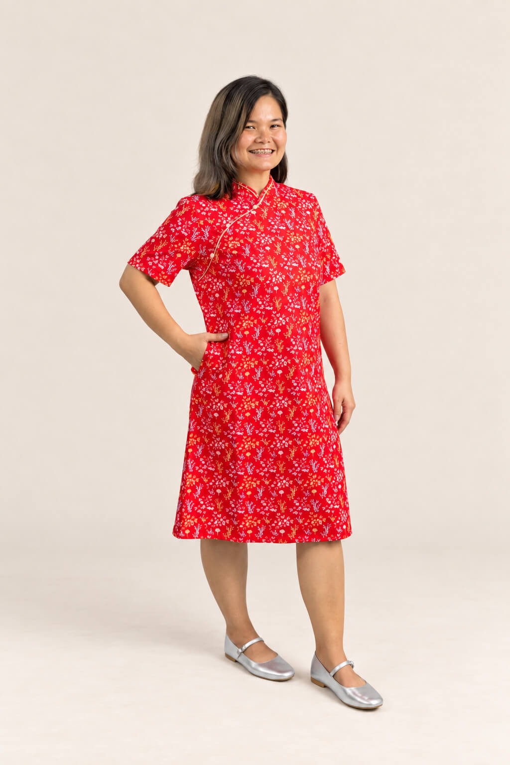 Ladies Wendy Cheongsam - Red Floral Bamboo