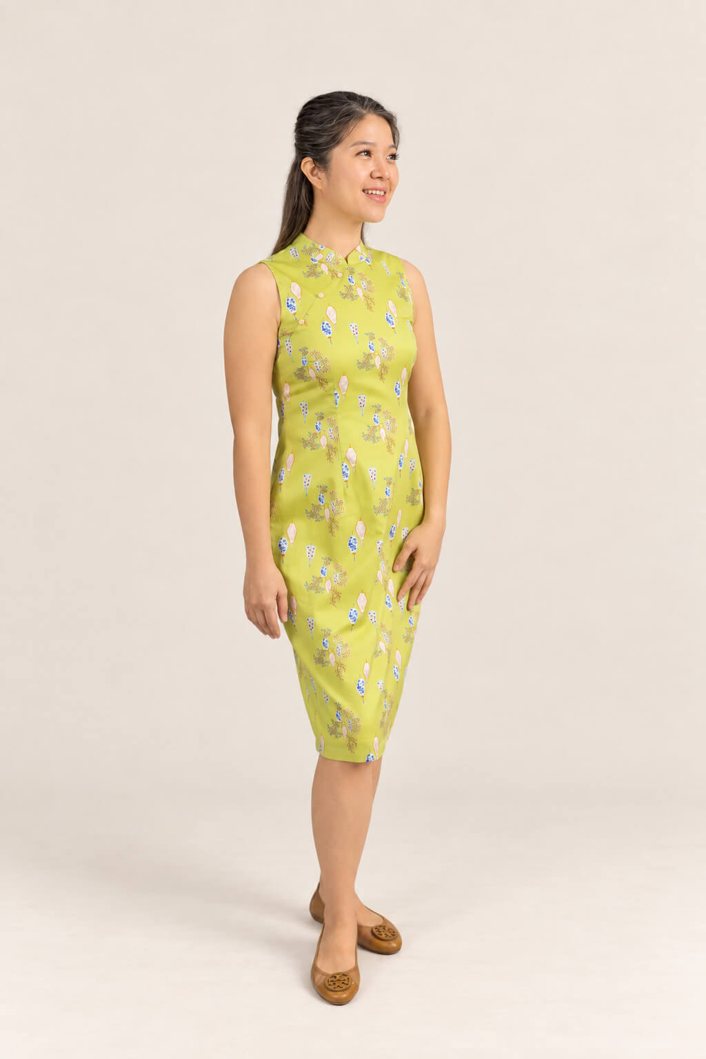 Ladies Mini Peony Cheongsam - Yellow Floral Lanterns