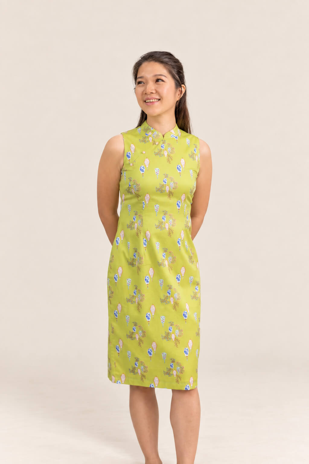 Ladies Mini Peony Cheongsam - Yellow Floral Lanterns