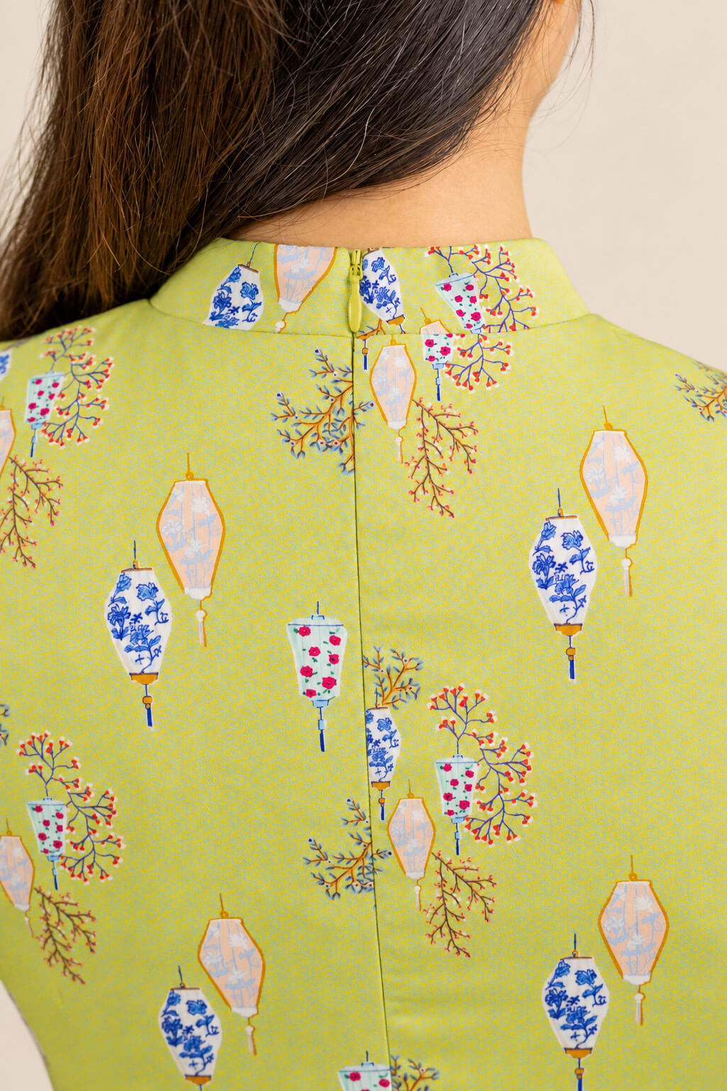 Ladies Mini Peony Cheongsam - Yellow Floral Lanterns