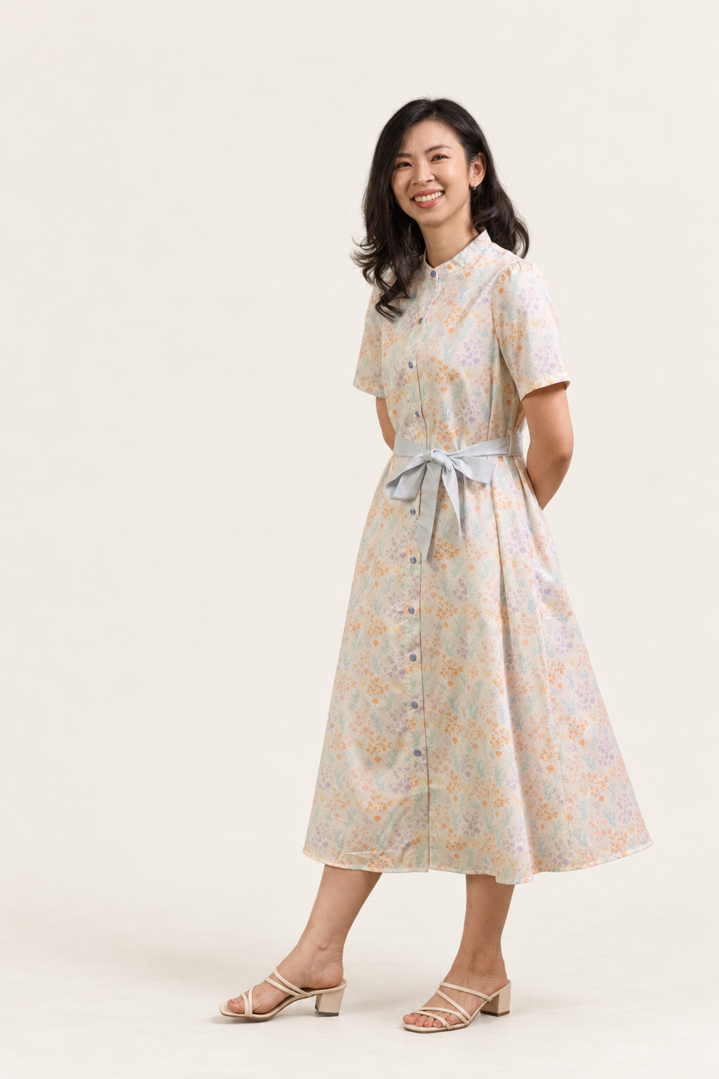 Ladies Sasha Dress - Cream Floral Bamboo