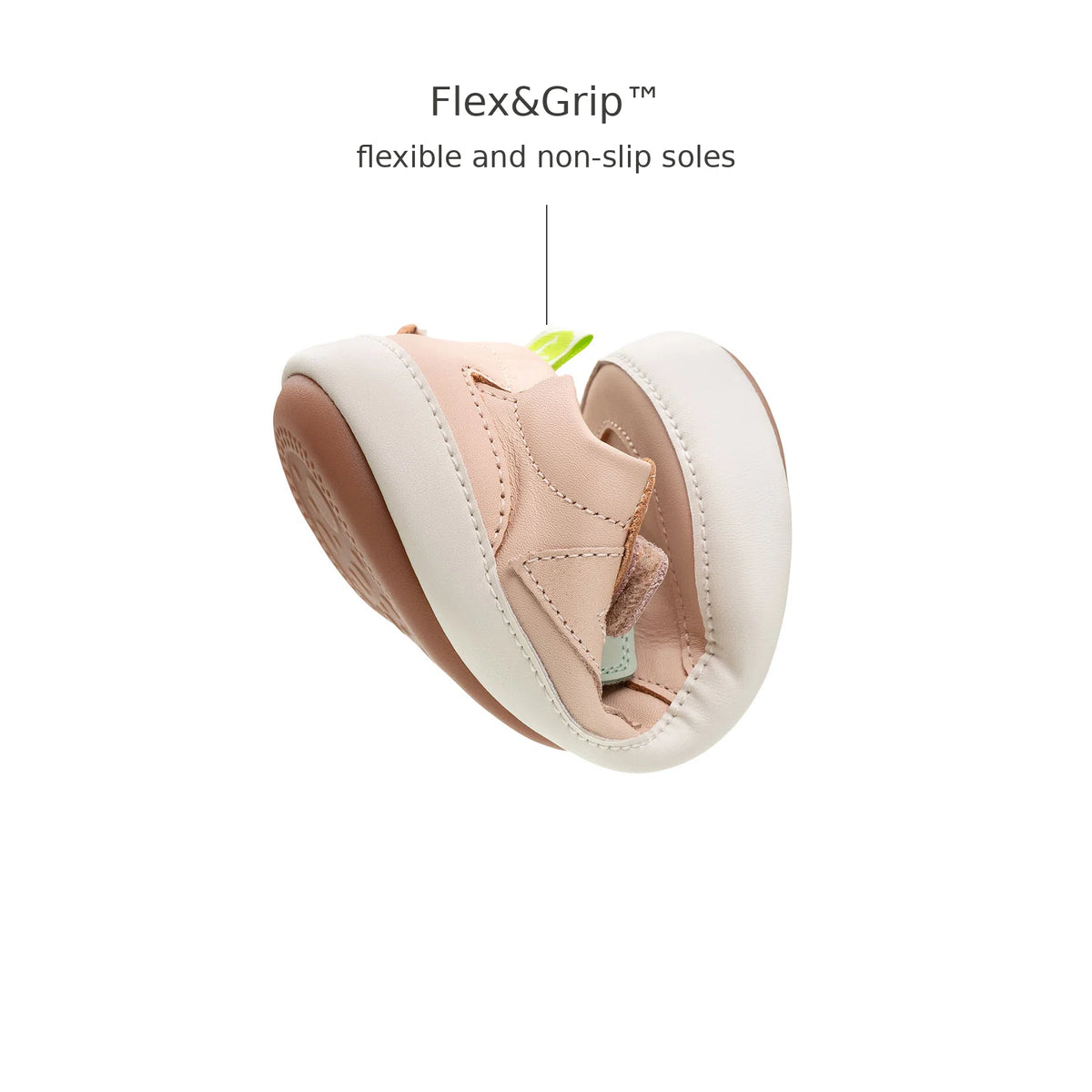 Tip Toey Joey Landy Sneakers in Papaya Cream / Mint / Flamingo bending at the toe to show the flexible sole
