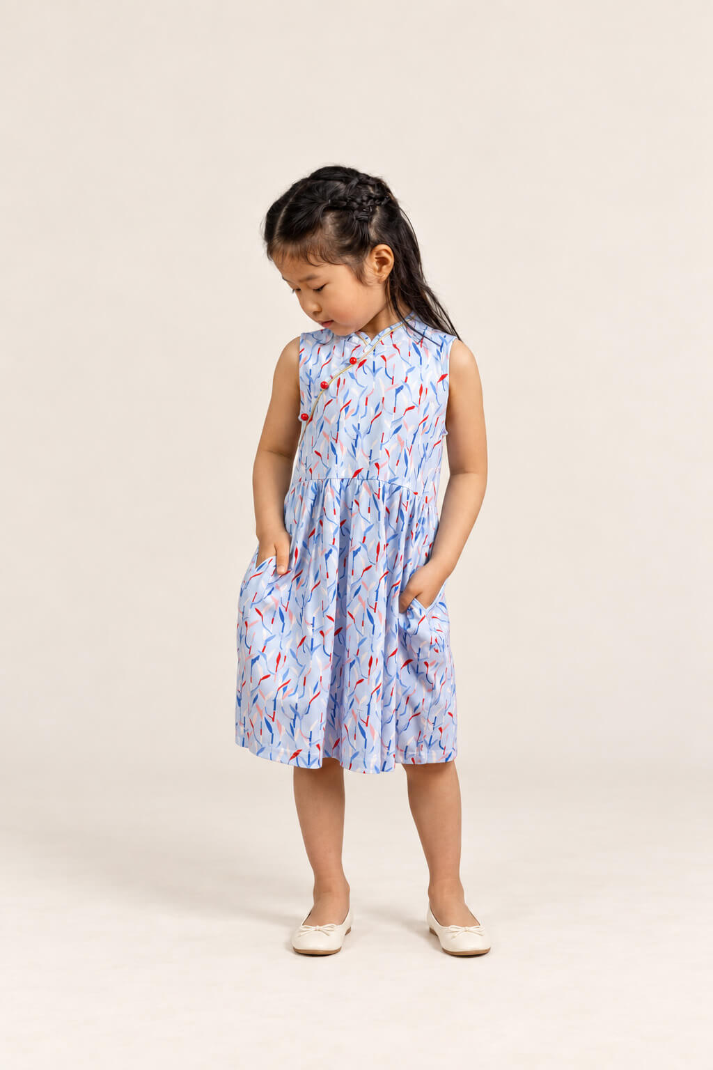 Jersey Luna Cheongsam - Blue Lucky Bamboo