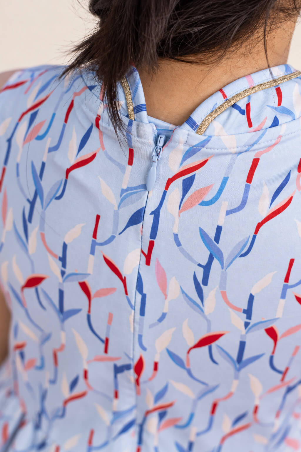 Jersey Luna Cheongsam - Blue Lucky Bamboo back
