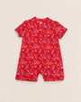 Mandarin-collared Polo Romper - Red Floral Bamboo