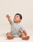 Mandarin-collared Polo Romper - Blue Fans