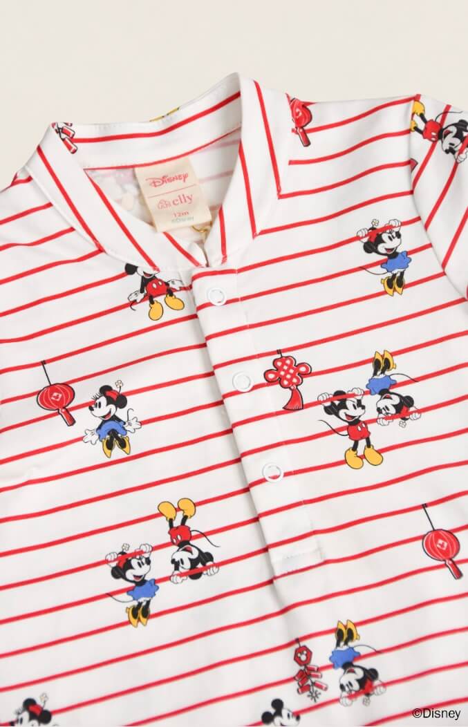 Mandarin-collared Polo Romper - Firecracker Mickey