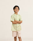 Mandarin-collared Shirt - Yellow Blue Mosaic