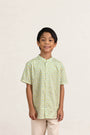 Mandarin-collared Shirt - Yellow Blue Mosaic
