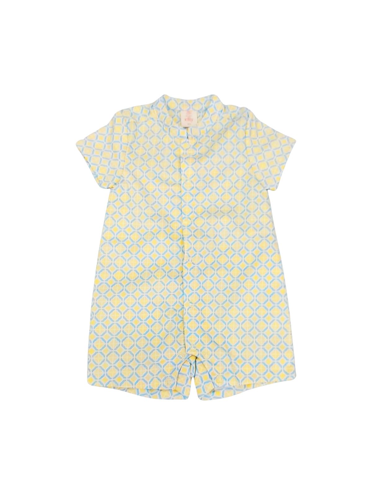 Mandarin-collared Romper - Yellow Blue Mosaic