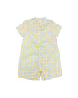 Mandarin-collared Romper - Yellow Blue Mosaic