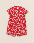 Mandarin-collared Romper - Red Fans