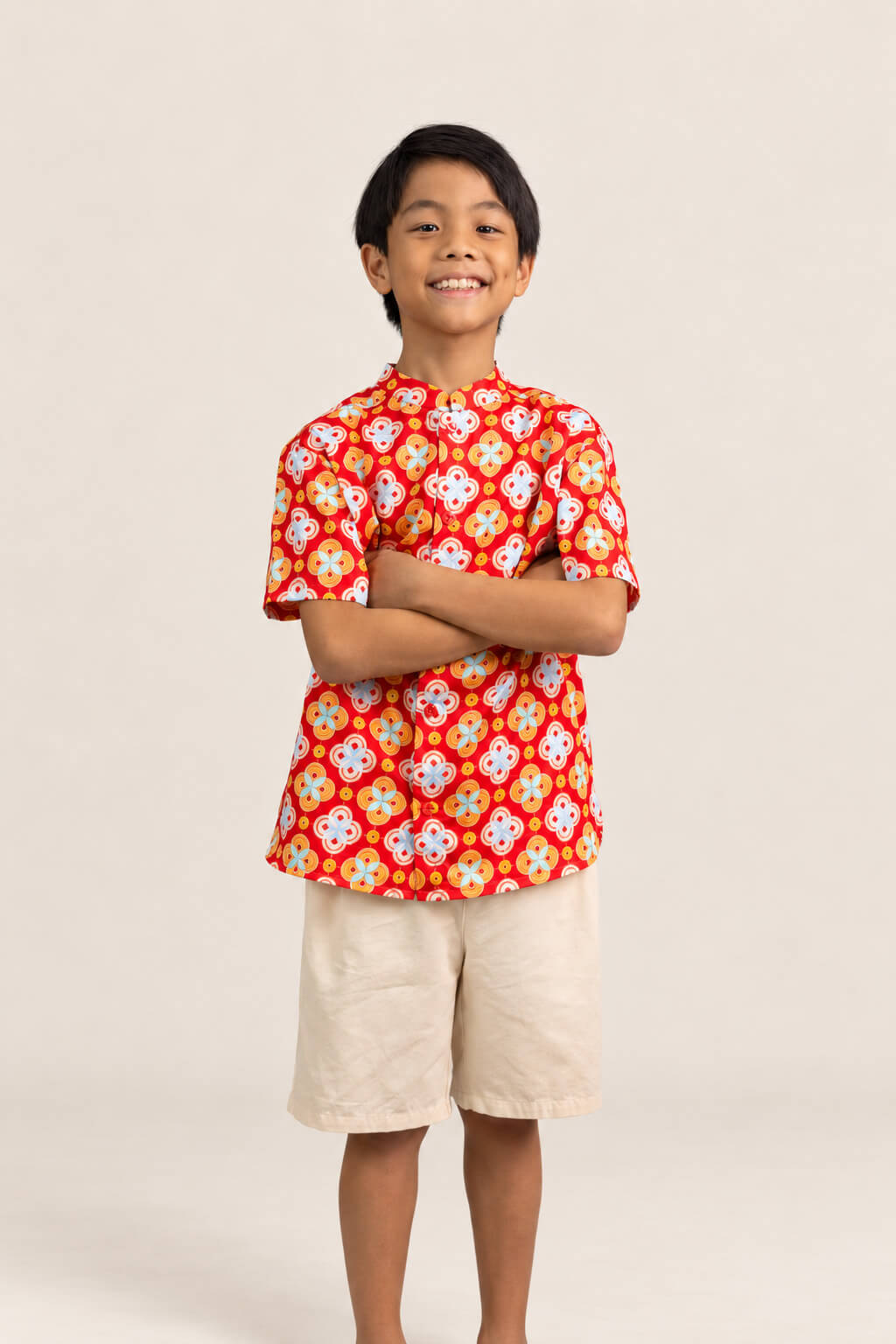 Mandarin-collared Shirt - Red Lucky Coins