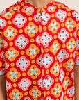 Mandarin-collared Shirt - Red Lucky Coins closeup