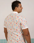 Back view of the Elly Men's Polo in Childhood Games print.