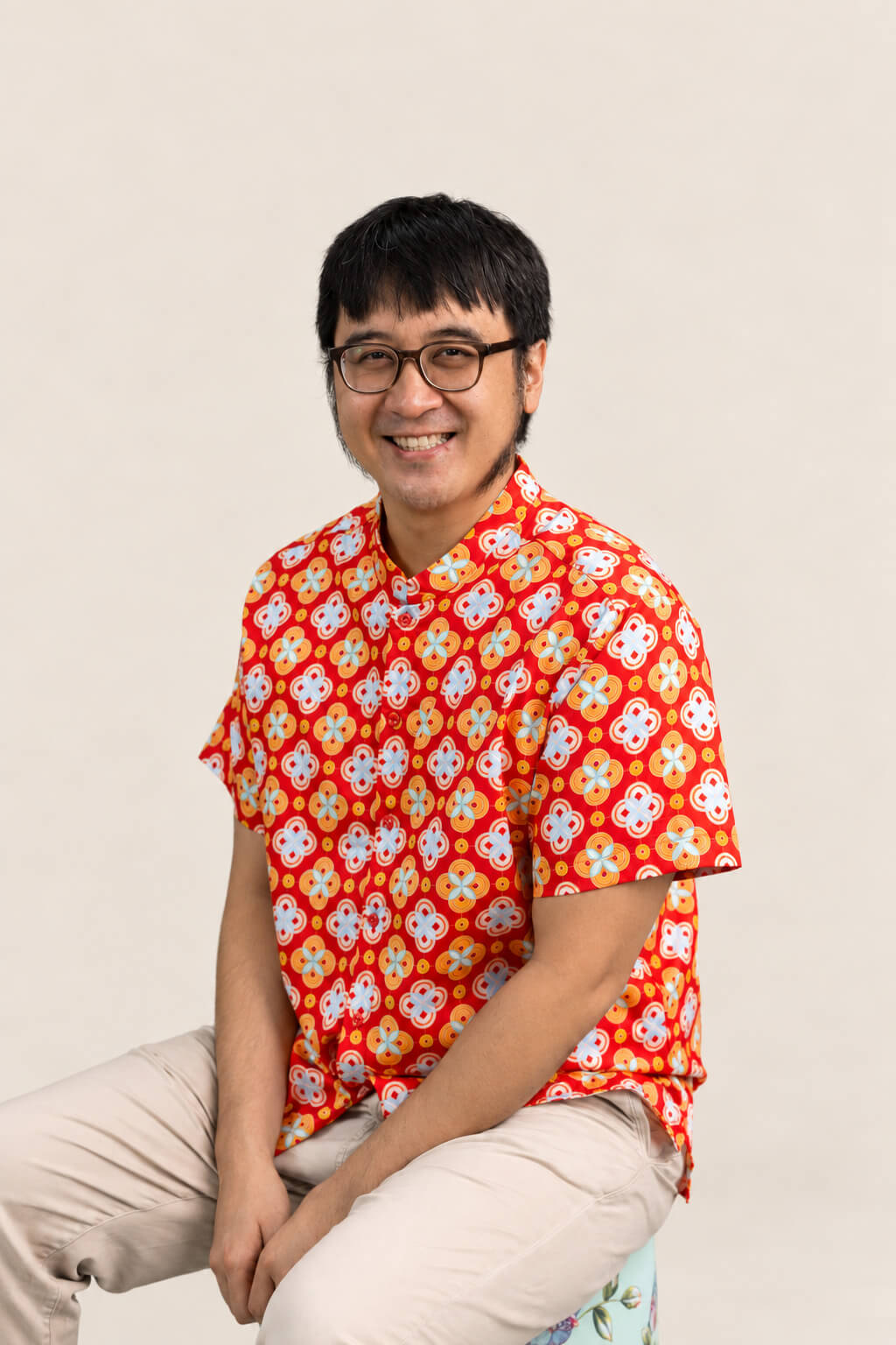 Men's Mandarin-collared Shirt - Red Lucky Coins