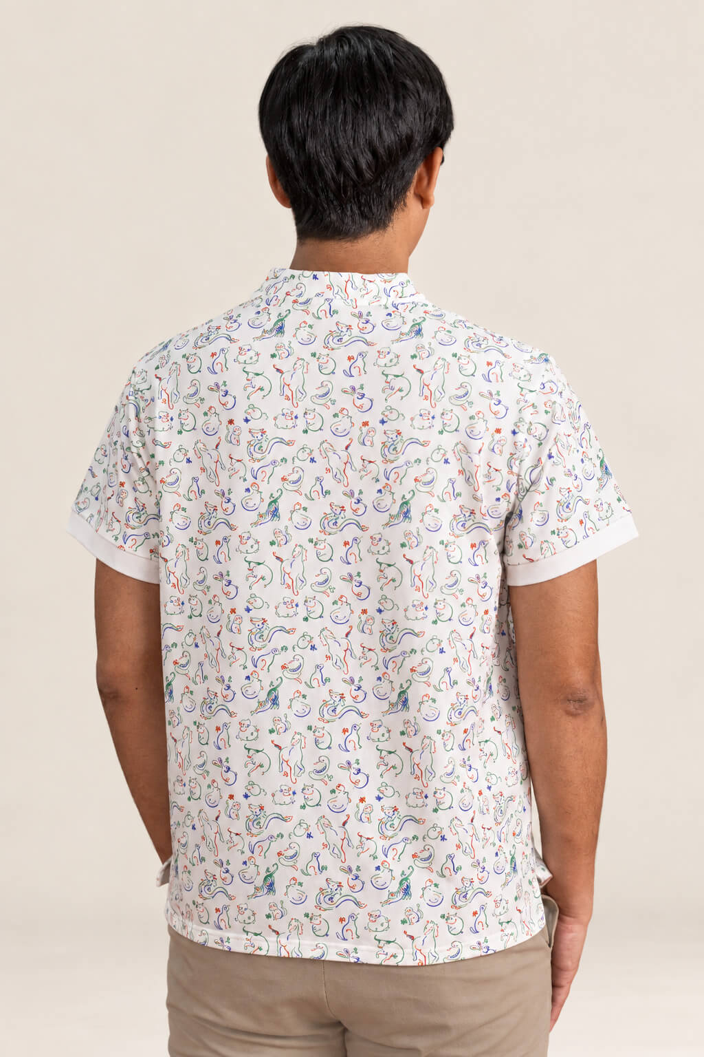 Men's Mandarin-collared Polo Tee - Zodiac Mahjong